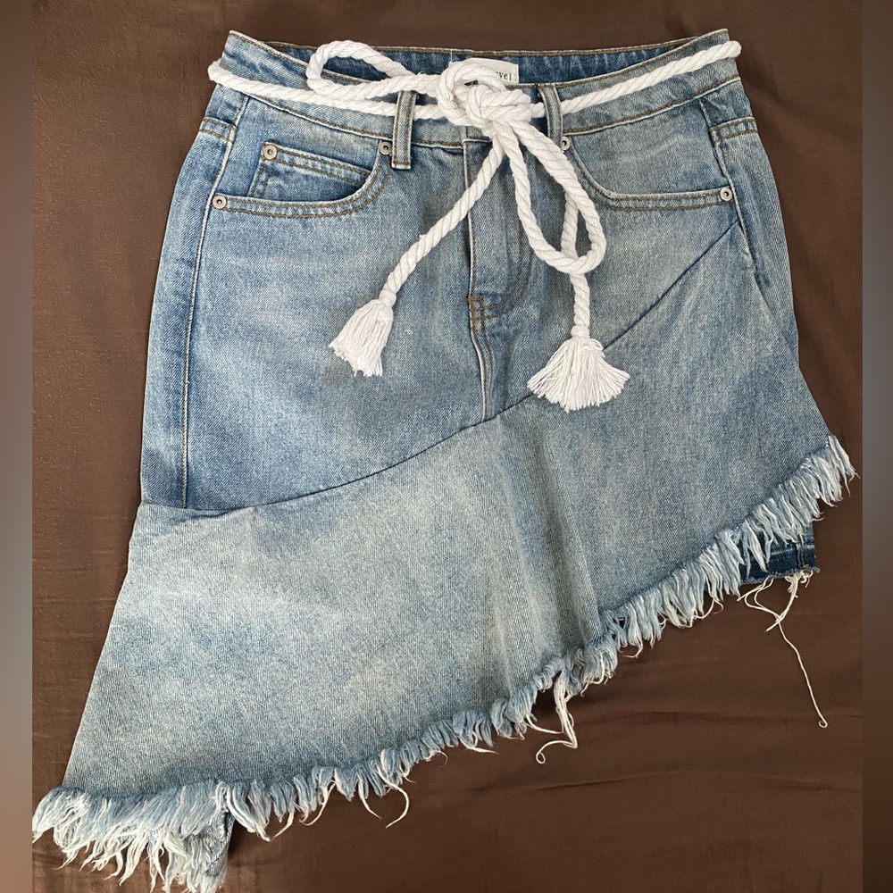 Dance & Marvel Blue Denim Frayed Mini Skirt